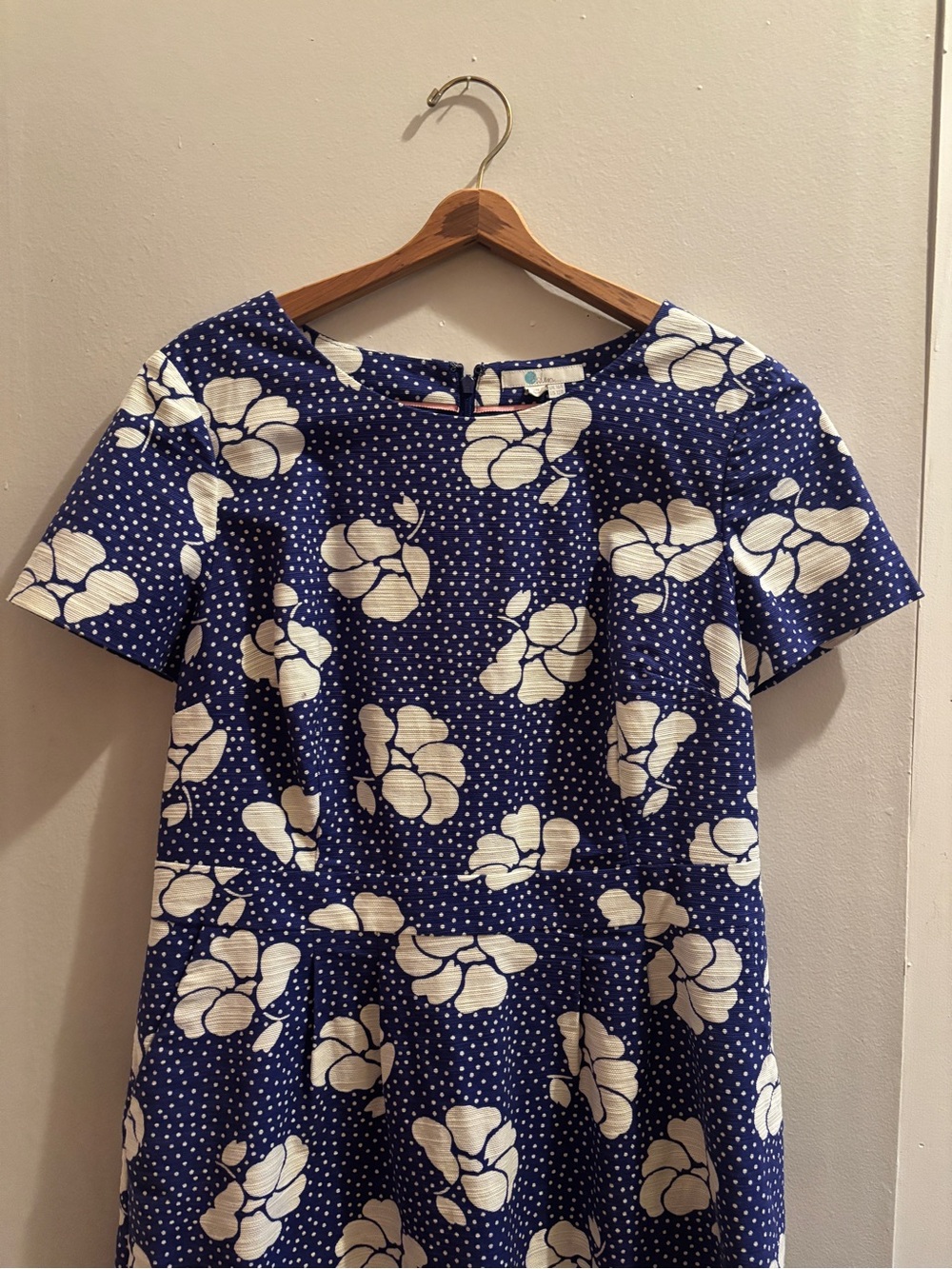 Vintage Navy Blue Cotton Floral Polka Dot Dress